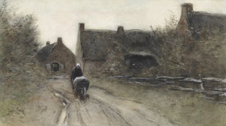 Jan van Essen - Dorpsgezicht met vrouw met kruiwagen.webp