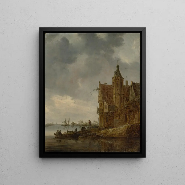 Haus am Land bei Wasser - Jan van Goyen — gerahmtes Bild an der Wand