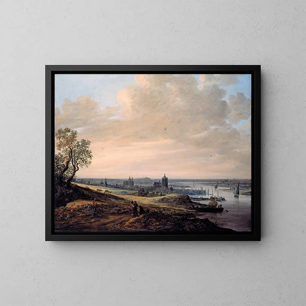 Panorama-Landschaftsgemälde mit Blick auf Arnheim - Jan van Goyen — gerahmtes Bild an der Wand