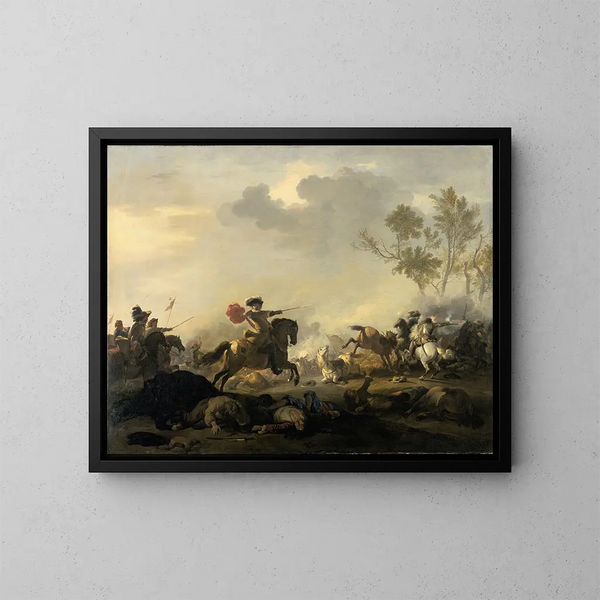 Angriff der Kavallerie - Jan van Huchtenburg — gerahmtes Bild an der Wand