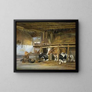 Kühe in einem Stall - Jan van Ravenswaay — gerahmtes Bild an der Wand