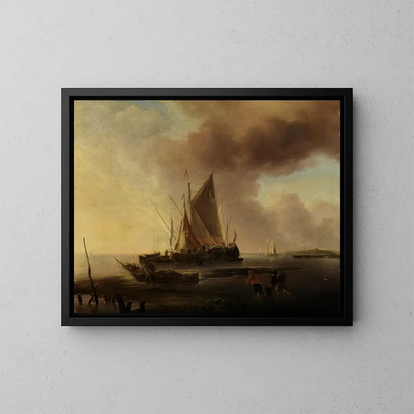 Bateaux de pêche sur la plage - Jan van de Cappelle — gerahmtes Bild an der Wand