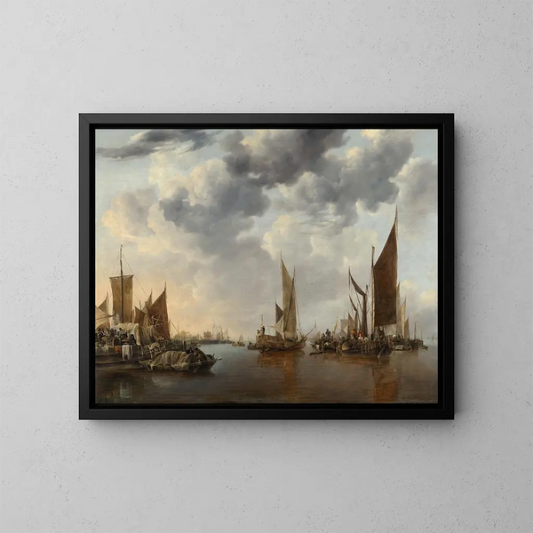 Marine-Gemälde mit Schiffen - Jan van de Cappelle — gerahmtes Bild an der Wand
