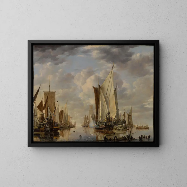 Navigation au calme à Flushing avec un yacht des États généraux tirant une salve - Jan van de Cappelle — gerahmtes Bild an der Wand