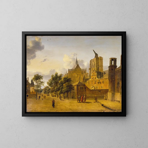 Eine Straßenszene in Köln - Jan van der Heyden — gerahmtes Bild an der Wand