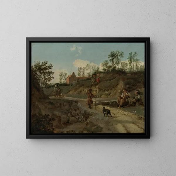 Ein ländliches Landschaft mit Figuren im Gespräch - Jan van der Heyden — gerahmtes Bild an der Wand