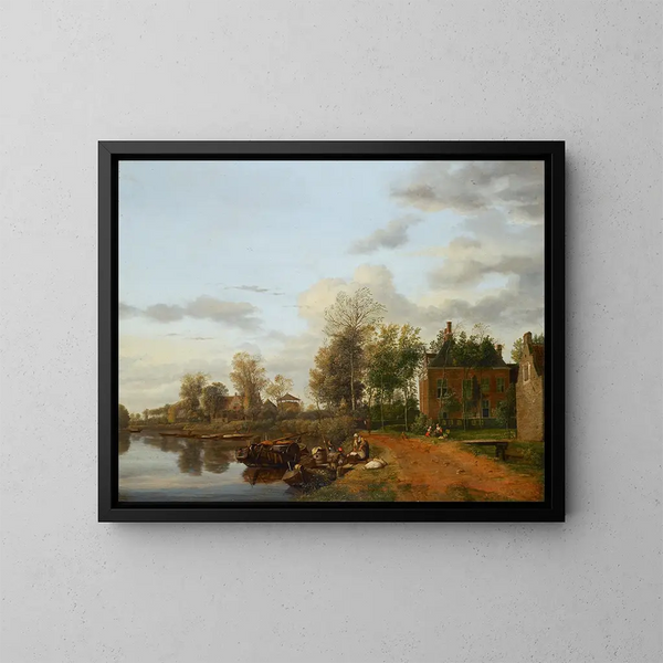 Haus am Land am Vliet bei Delft - Jan van der Heyden — gerahmtes Bild an der Wand