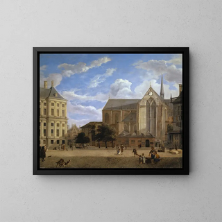 Jan van der Heyden - The Dam in Amsterdam towards the Townhall and Nieuwe Kerk.webp