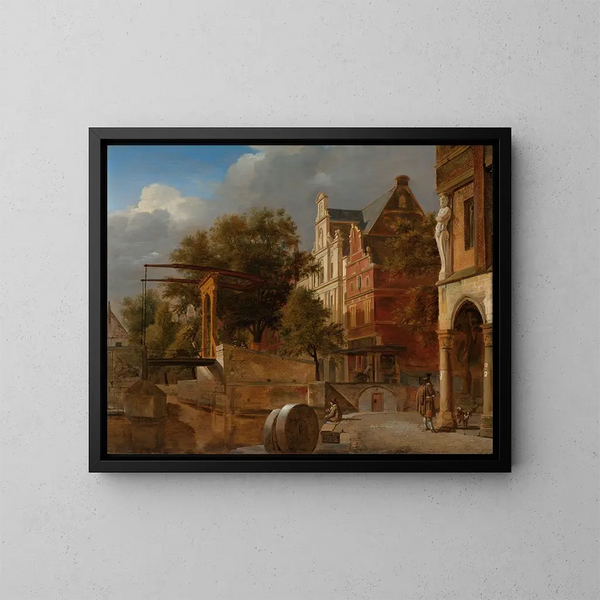Le Pont-levis - Jan van der Heyden — gerahmtes Bild an der Wand