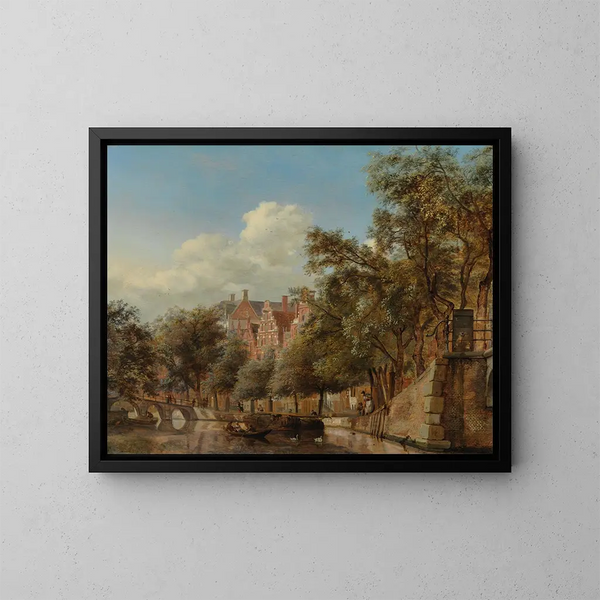 Le Herengracht à Amsterdam vu depuis le Leliegracht - Jan van der Heyden — gerahmtes Bild an der Wand