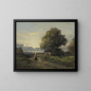 Landschaft mit Bauernhöfen - Jan van der Linde — gerahmtes Bild an der Wand