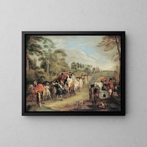 Soldaten auf dem Marsch - Jean-Antoine Watteau — gerahmtes Bild an der Wand