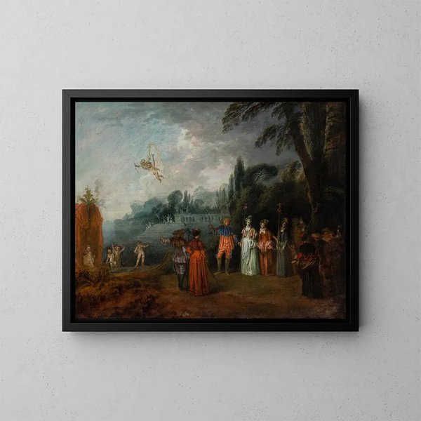 L'Embarquement pour Cythère - Jean-Antoine Watteau — gerahmtes Bild an der Wand
