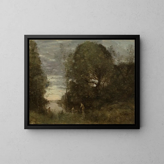 Badende in einer bewaldeten Bucht - Jean-Baptiste-Camille Corot — gerahmtes Bild an der Wand