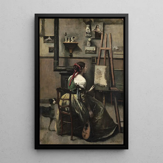 JeanBaptisteCamille Corot - Corots Studio Woman Seated Before an Easela Mandolin in her Hand.webp