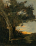 Sonnenuntergang mit einer Löwin - Jean-Baptiste-Camille Corot — Ansicht des Kunstwerks