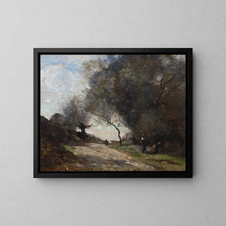 Die Ernte am Wegesrand - Jean-Baptiste-Camille Corot — gerahmtes Bild an der Wand