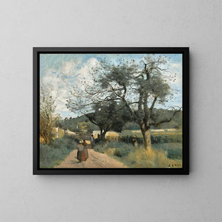 Marcoussis, Route durch die Felder - Jean-Baptiste-Camille Corot — gerahmtes Bild an der Wand