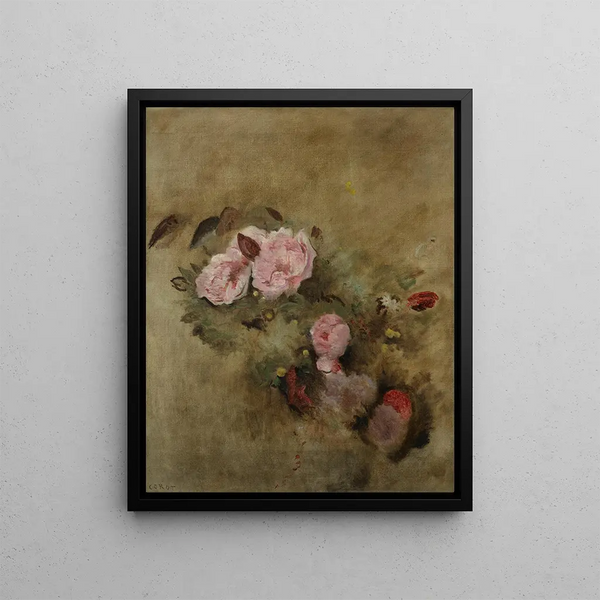 Stillleben mit Blumenstrauß - Jean-Baptiste-Camille Corot — gerahmtes Bild an der Wand