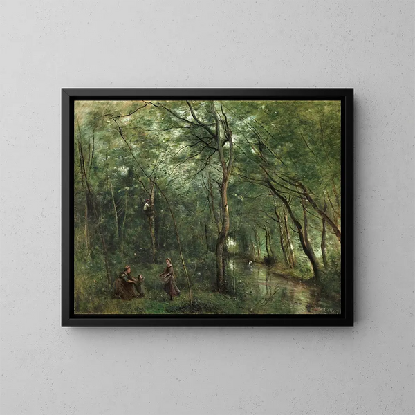 Die Eintreiber der Aale - Jean-Baptiste-Camille Corot — gerahmtes Bild an der Wand