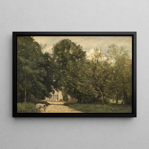 L'entrée de la villa de M. Dubuisson à Brunoy - Jean-Baptiste-Camille Corot — gerahmtes Bild an der Wand
