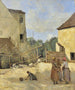 Drei Bäuerinnen, die in einem ländlichen Hof sprechen - Jean-Baptiste-Camille Corot — Ansicht des Kunstwerks