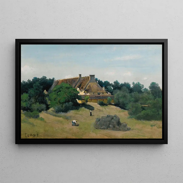 Eine Farm in Saint-Martin-du-Bon-Fossé bei Saint-Lô - Jean-Baptiste-Camille Corot — gerahmtes Bild an der Wand