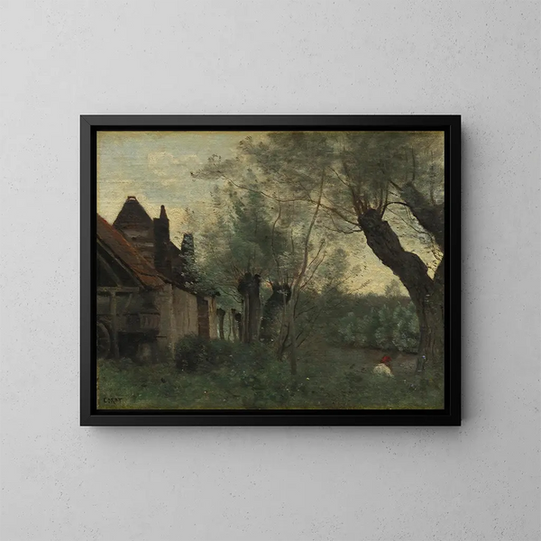 Saules und Bauernhof in Sainte-Catherine-les-Arras - Jean-Baptiste-Camille Corot — gerahmtes Bild an der Wand