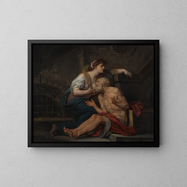 Cimon et Pero, die römische Nächstenliebe - Jean-Baptiste Greuze — gerahmtes Bild an der Wand