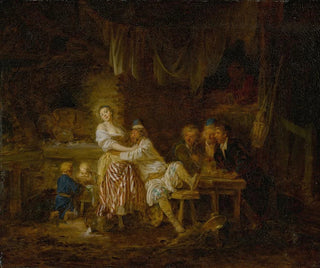 JeanBaptiste Leprince - A group of figures gathered in a tavern with a barmaid and lustful patron at center.webp