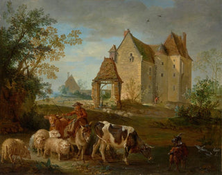 JeanBaptiste Oudry - A landscape with a shepherd driving animals to pasture a castle beyond.webp