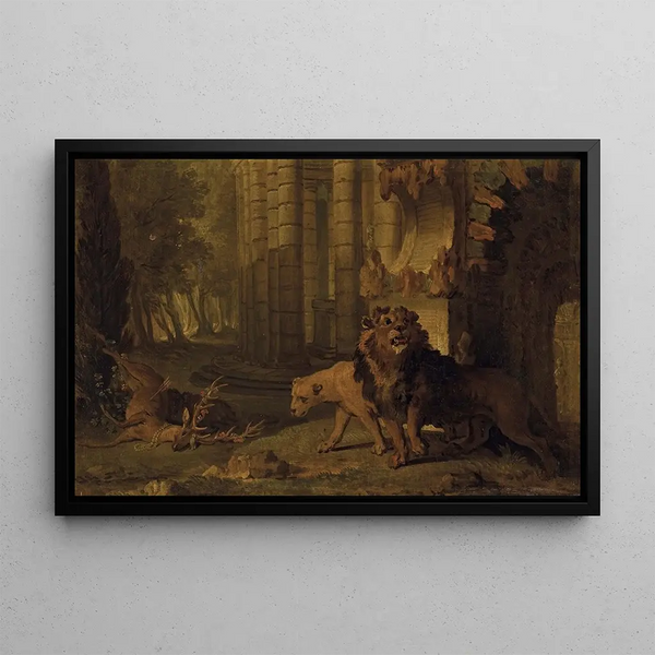 Atalante und Hippomène in Löwen verwandelt - Jean-Baptiste Oudry — gerahmtes Bild an der Wand