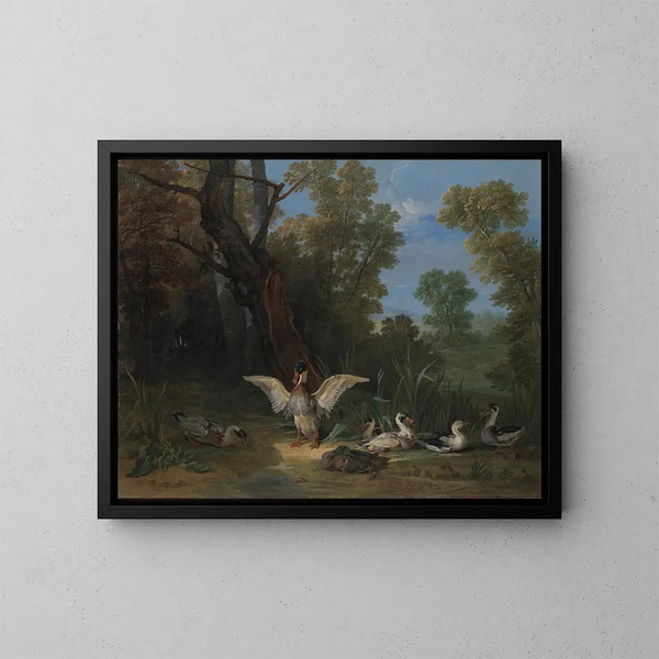 Enten, die sich in der Sonne ausruhen - Jean-Baptiste Oudry — gerahmtes Bild an der Wand