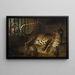 Leoparden im Käfig, konfrontiert mit zwei Mâtins - Jean-Baptiste Oudry — gerahmtes Bild an der Wand