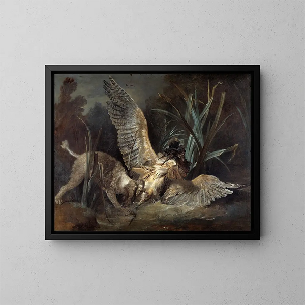 Épagneul saisissant un butor - Jean-Baptiste Oudry — gerahmtes Bild an der Wand