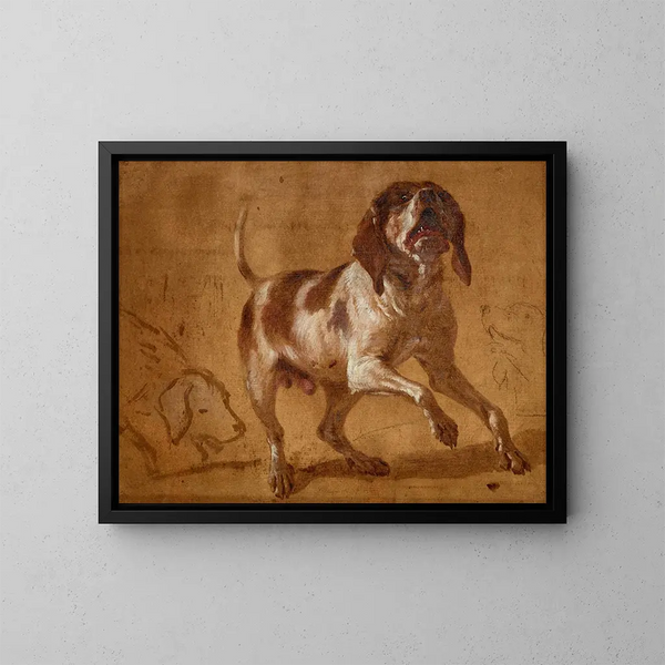 Studie eines heulenden Hundes - Jean-Baptiste Oudry — gerahmtes Bild an der Wand