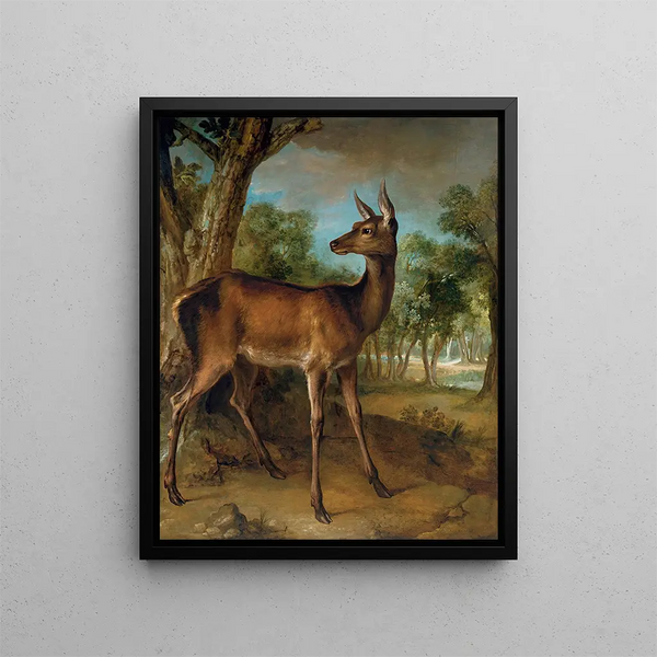 The Watchful Doe, Reh mit den Beuteln - Jean-Baptiste Oudry — gerahmtes Bild an der Wand