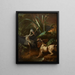 Wasserspaniel gegenüber einem Reiher – Jean-Baptiste Oudry — Hund und Reiher am Wasserrand, gerahmter Kunstdruck an der Wand