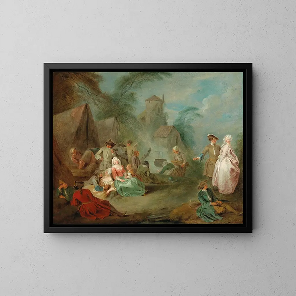 Ein Militärlager - Jean-Baptiste Pater — gerahmtes Bild an der Wand