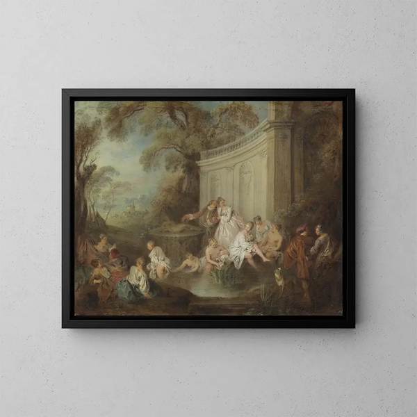Gesellschaft der Bäder in einem Park - Jean-Baptiste Pater — gerahmtes Bild an der Wand