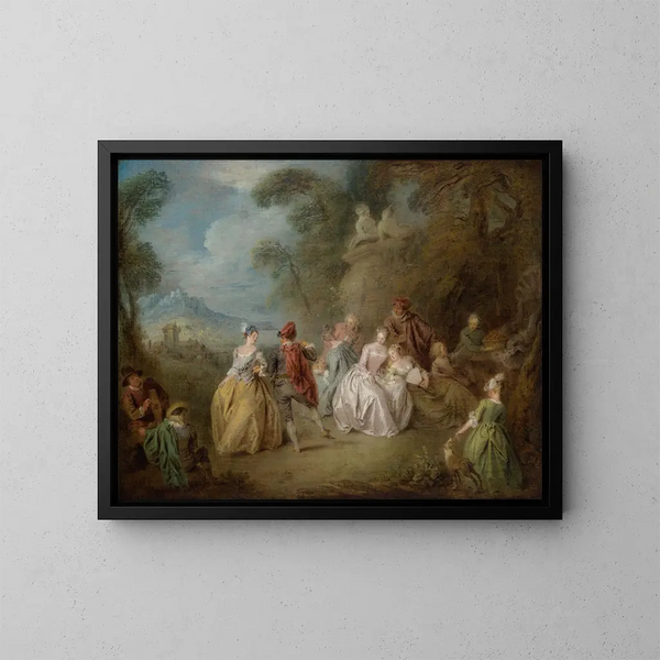 Szene der Höflichkeit in einem Park - Jean-Baptiste Pater — gerahmtes Bild an der Wand