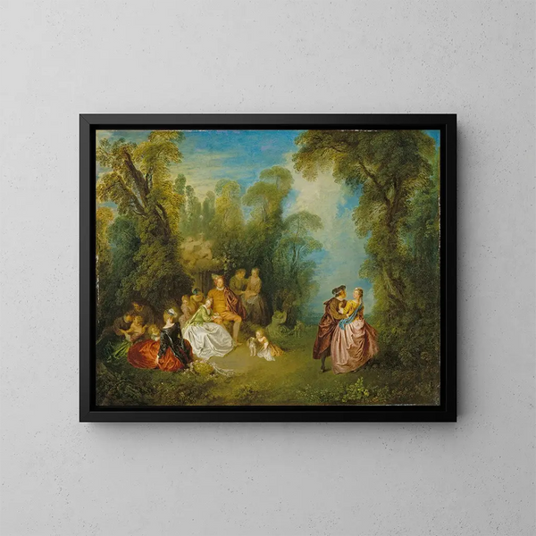 Festliche Gesellschaft in der Nähe eines Brunnens - Jean-Baptiste Pater — gerahmtes Bild an der Wand