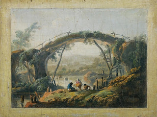 JeanBaptiste Pillement - A Pair Of River Landscapes With Figures Approaching A Bridge.webp