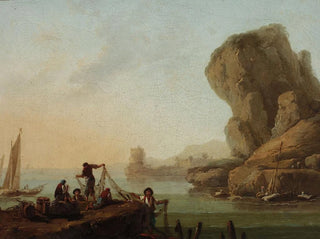 JeanBaptiste Pillement - Fishermen pulling nets at the seaside.webp