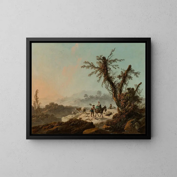 Ziegenhirten in einer felsigen Landschaft - Jean-Baptiste Pillement — gerahmtes Bild an der Wand
