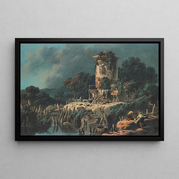 Die alte Turm, ländliche Landschaft - Jean-Baptiste Pillement — gerahmtes Bild an der Wand