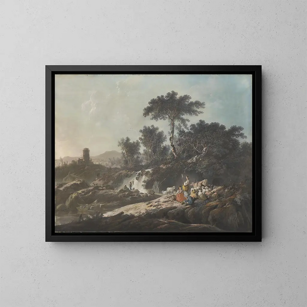 Bergers, die an einem Bach ruhen - Jean-Baptiste Pillement — gerahmtes Bild an der Wand