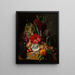 Stillleben mit Blumen und Früchten auf einer Kante - Jean-Baptiste Robie — gerahmtes Bild an der Wand