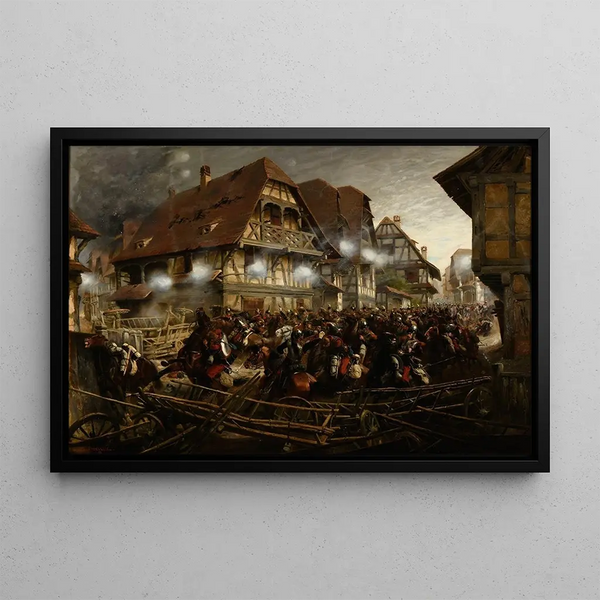 Ladung des 9. Kavallerieregiments im Dorf Morsbronn - Jean-Baptiste Édouard Detaille — gerahmtes Bild an der Wand