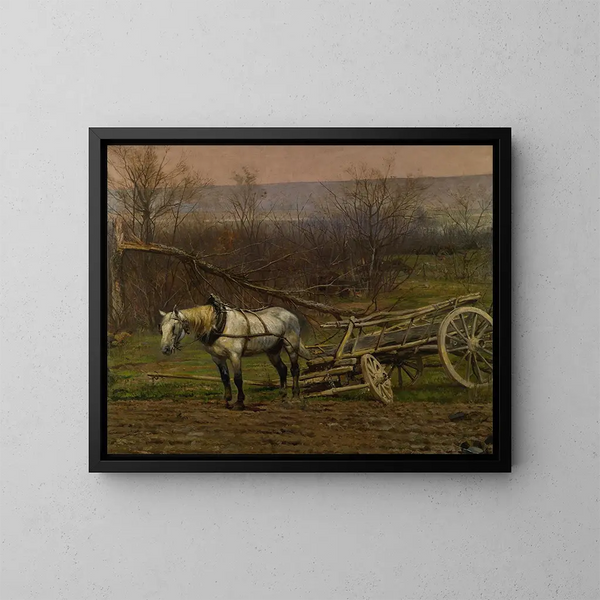 Kutsche mit einem weißen Pferd - Jean-Baptiste Édouard Detaille — gerahmtes Bild an der Wand
